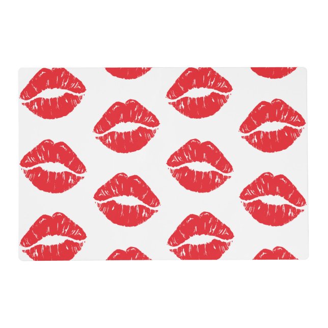 Red Lips, Red Lipstick, Kiss, Pattern Of Lips Placemat (Front)