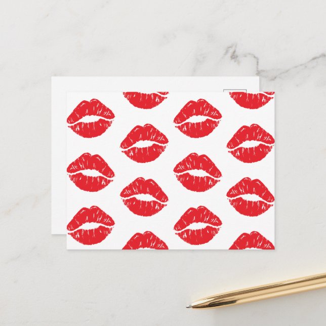 Red Lips, Red Lipstick, Kiss, Pattern Of Lips Postcard (Front/Back In Situ)