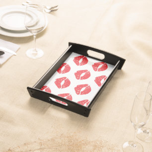 Red Lips, Red Lipstick, Kiss, Pattern Of Lips Serving Tray