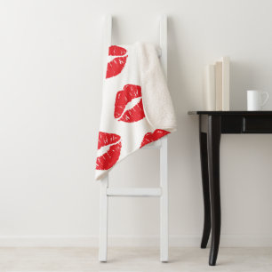Red Lips, Red Lipstick, Kiss, Pattern Of Lips Sherpa Blanket