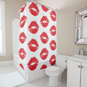 Red Lips, Red Lipstick, Kiss, Pattern Of Lips Shower Curtain