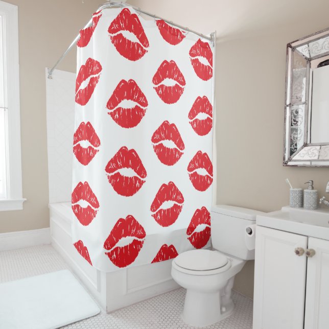 Red Lips, Red Lipstick, Kiss, Pattern Of Lips Shower Curtain (In Situ)