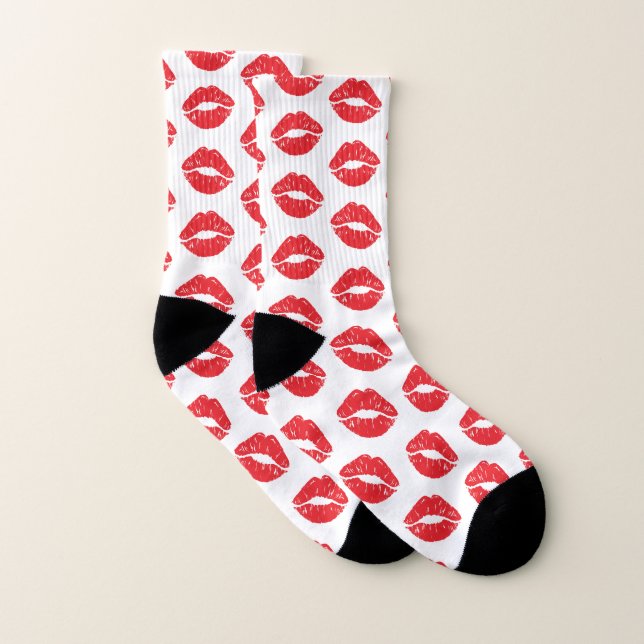 Red Lips, Red Lipstick, Kiss, Pattern Of Lips Socks (Pair)