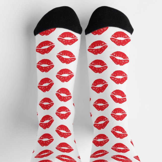 Red Lips, Red Lipstick, Kiss, Pattern Of Lips Socks (Top)
