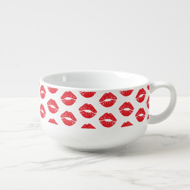 Red Lips, Red Lipstick, Kiss, Pattern Of Lips Soup Mug (Left)