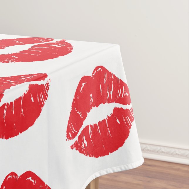 Red Lips, Red Lipstick, Kiss, Pattern Of Lips Tablecloth (In Situ)