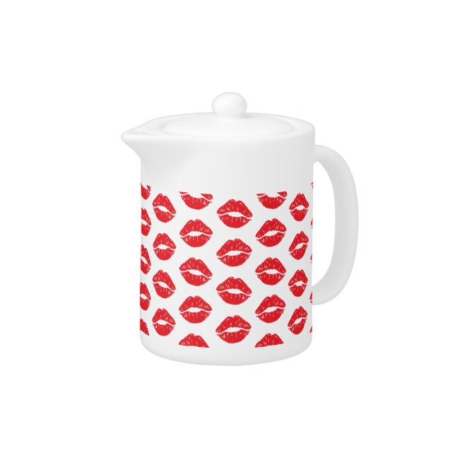 Red Lips, Red Lipstick, Kiss, Pattern Of Lips Teapot (Right)