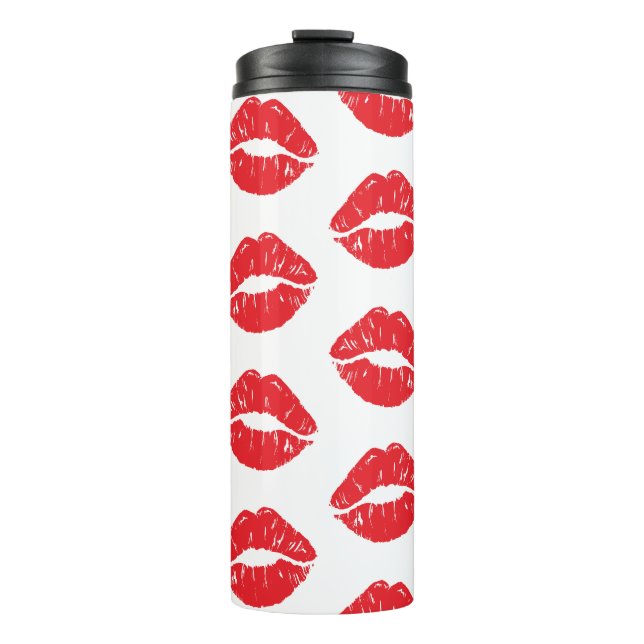 Red Lips, Red Lipstick, Kiss, Pattern Of Lips Thermal Tumbler (Front)