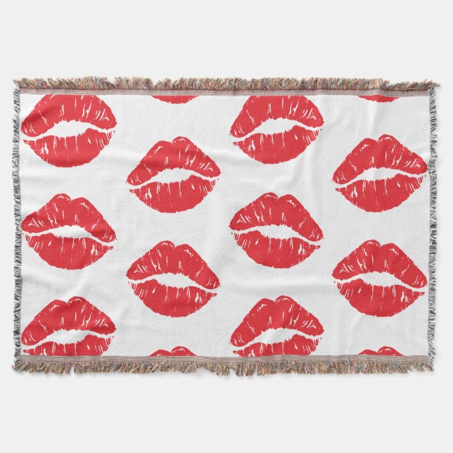 Red Lips, Red Lipstick, Kiss, Pattern Of Lips Throw Blanket (Front)
