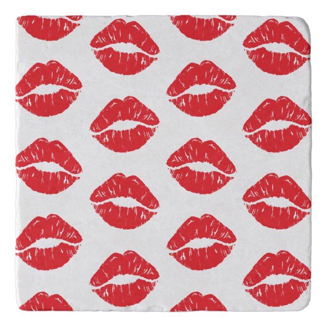 Red Lips, Red Lipstick, Kiss, Pattern Of Lips Trivet (Front)