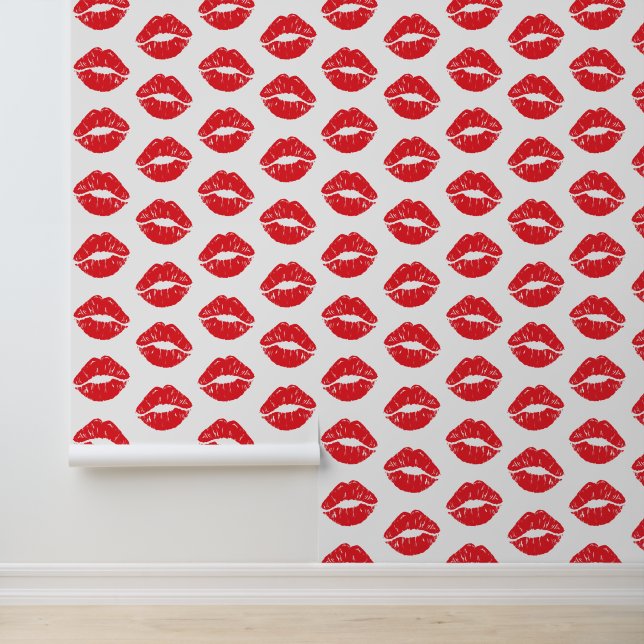 Red Lips, Red Lipstick, Kiss, Pattern Of Lips Wallpaper (Application)