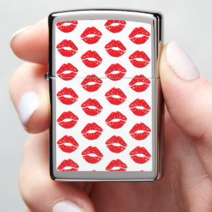 Red Lips, Red Lipstick, Kiss, Pattern Of Lips Zippo Lighter