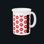 Red Lips, Red Lipstick, Pattern Of Lips, Your Name Beverage Pitcher<br><div class="desc">Elegant,  stylish and sophisticated pattern with red lips. Modern and trendy gift,  perfect for the makeup lover in your life. Personalize by adding your name,  nickname,  monogram or initials.</div>