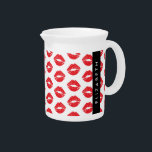 Red Lips, Red Lipstick, Pattern Of Lips, Your Name Beverage Pitcher<br><div class="desc">Elegant,  stylish and sophisticated pattern with red lips. Modern and trendy gift,  perfect for the makeup lover in your life. Personalize by adding your name,  nickname,  monogram or initials.</div>
