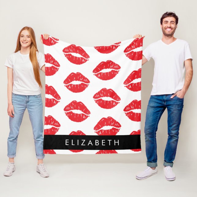 Red Lips, Red Lipstick, Pattern Of Lips, Your Name Fleece Blanket (In Situ)