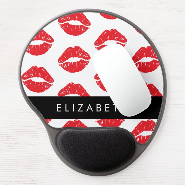 Red Lips, Red Lipstick, Pattern Of Lips, Your Name Gel Mouse Pad (Left Side)