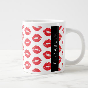 Red Lips, Red Lipstick, Pattern Of Lips, Your Name Giant Coffee Mug