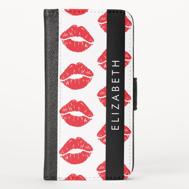 Red Lips, Red Lipstick, Pattern Of Lips, Your Name iPhone Wallet Case (Front)