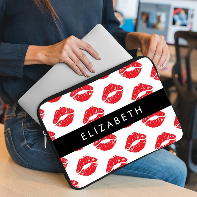 Red Lips, Red Lipstick, Pattern Of Lips, Your Name Laptop Sleeve (Creator Uploaded)