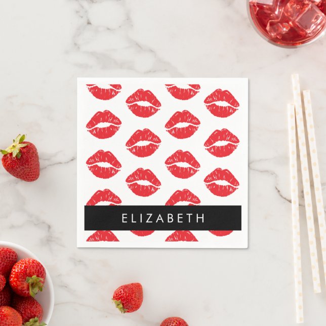 Red Lips, Red Lipstick, Pattern Of Lips, Your Name Napkins (Insitu)
