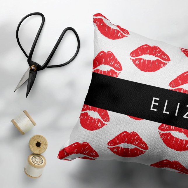 Red Lips, Red Lipstick, Pattern Of Lips, Your Name Pillow Case (Creator Uploaded)
