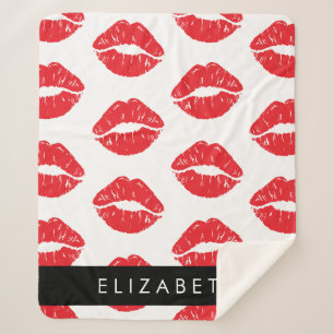 Red Lips, Red Lipstick, Pattern Of Lips, Your Name Sherpa Blanket