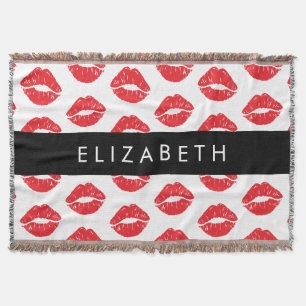 Red Lips, Red Lipstick, Pattern Of Lips, Your Name Throw Blanket