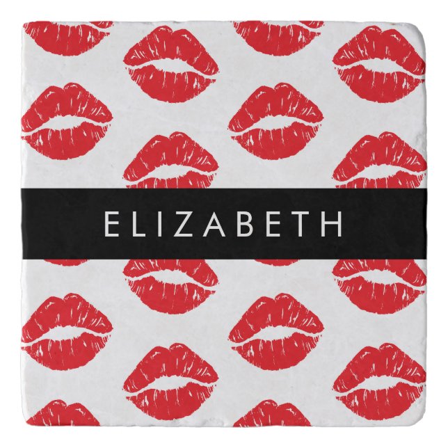 Red Lips, Red Lipstick, Pattern Of Lips, Your Name Trivet (Front)