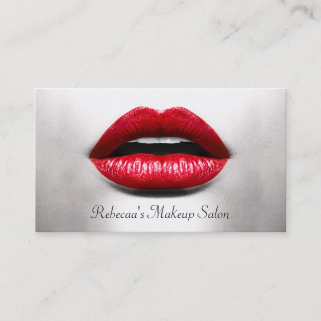 Red Lips Retro Monochrome - Makeup Artist Business Card (Front)