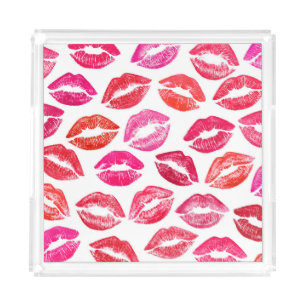 Red lips set, white background. acrylic tray