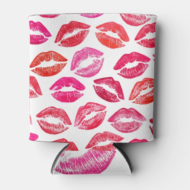 Red lips set, white background. can cooler (Front)