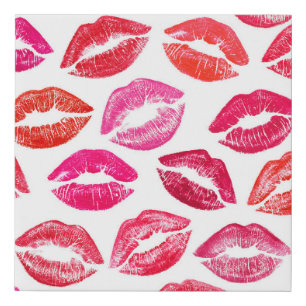 Red lips set, white background. faux canvas print