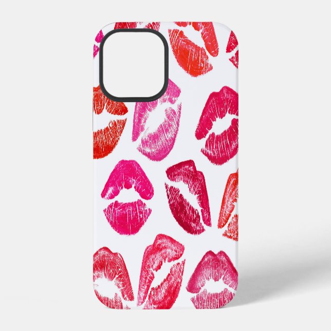 Red lips set, white background. iphone case (Back)