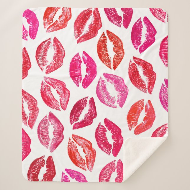 Red lips set, white background. sherpa blanket (Front)