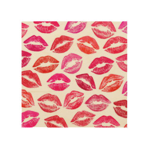 Red lips set, white background. wood wall art