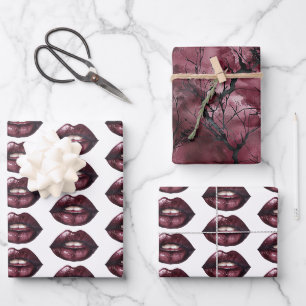Red Lips Sky Branches Wrapping Paper Sheets