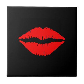Red Lips Small Ceramic Tile by BlackBrookHome at Zazzle