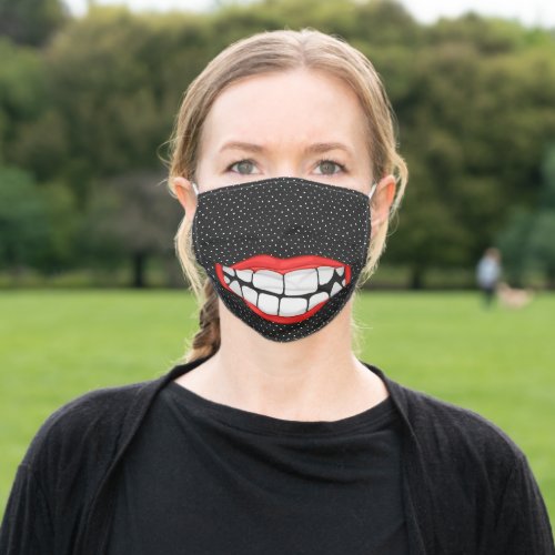 red lips smile on polka dots adult cloth face mask