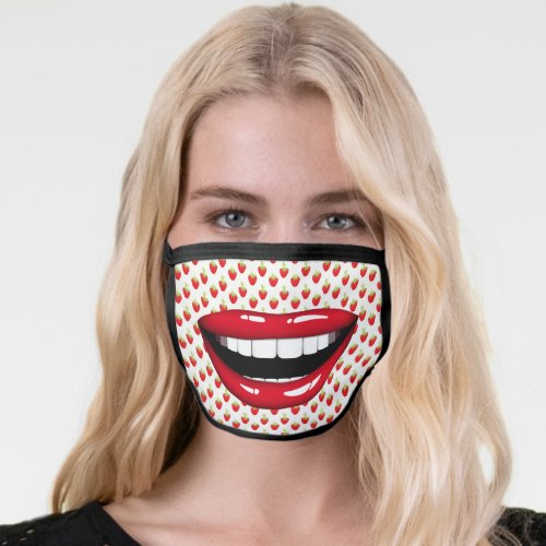 red lips smile on strawberries face mask