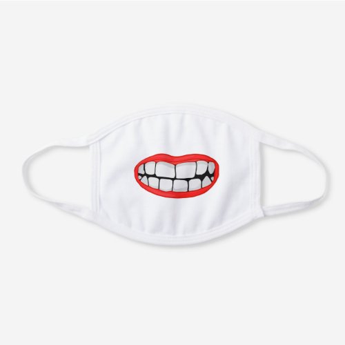 red lips smile white cotton face mask