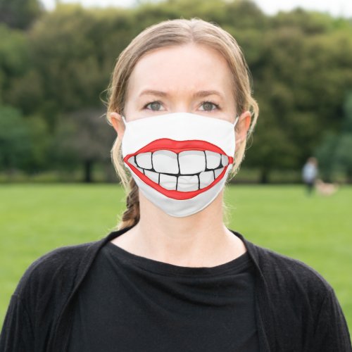 red lips smile with big teeth adult cloth face mask