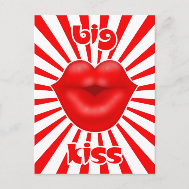 Red lips solar rays big kiss postcard (Front)