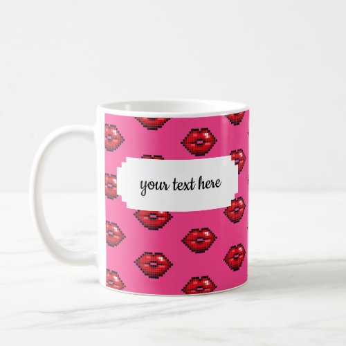 Red Lips Valentines Kisses Pixel Art Pattern Coffee Mug