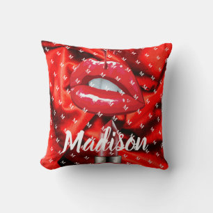 Red Lips Velvet Makeup Girl Custom Personalized Throw Pillow