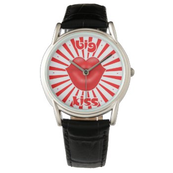Red Lips Wide Solar Rays Big Kiss Watch by sumwoman at Zazzle