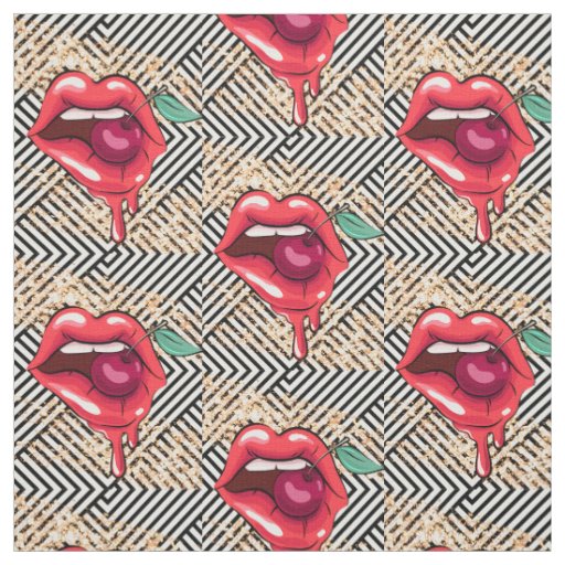 RED  LIPS  WITH A CHERRY  FABRIC
