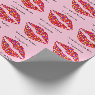 Red Lips With Hearts Personalized Valentines Day Wrapping Paper