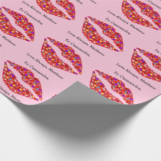 Red Lips With Hearts Personalized Valentines Day Wrapping Paper