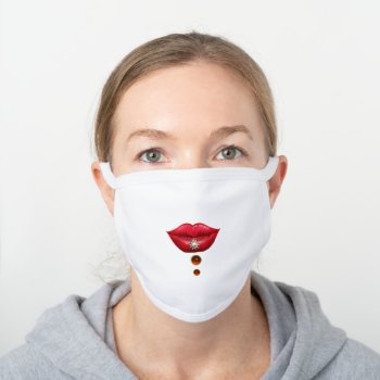 Red Lips  With Jewels  Diamond Star And Ruby Gems White Cotton Face Mask by bulgan_lumini at Zazzle
