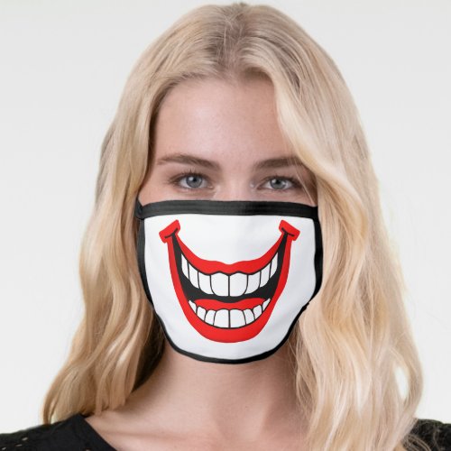 Red Lips With White Teeth Smile Face Mask